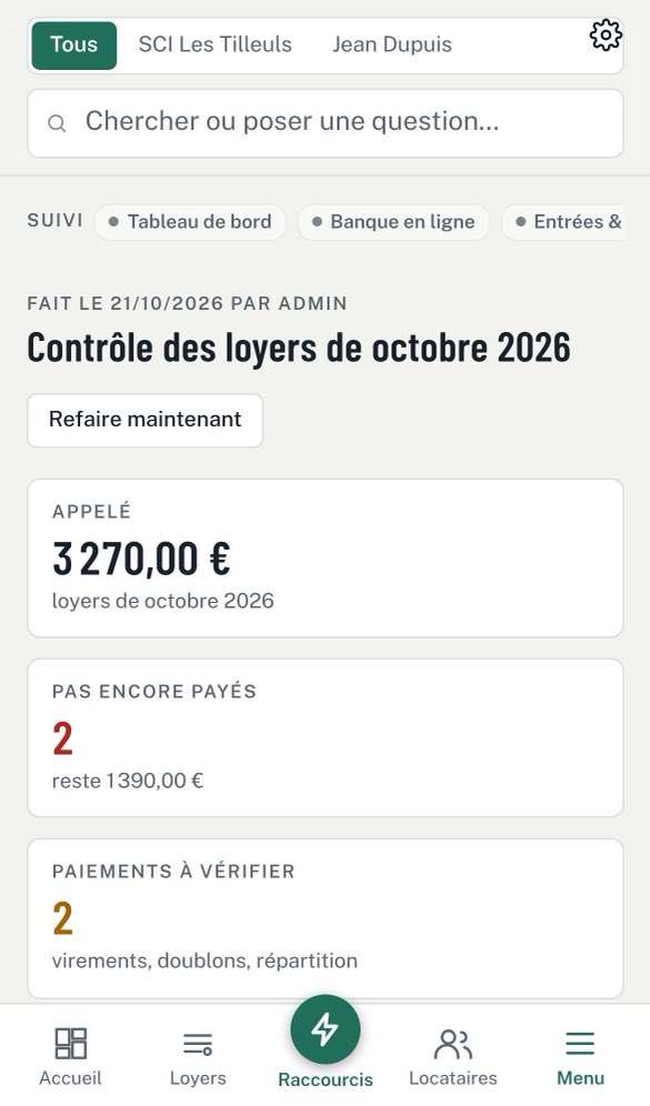 Contrôle des loyers du mois sur téléphone