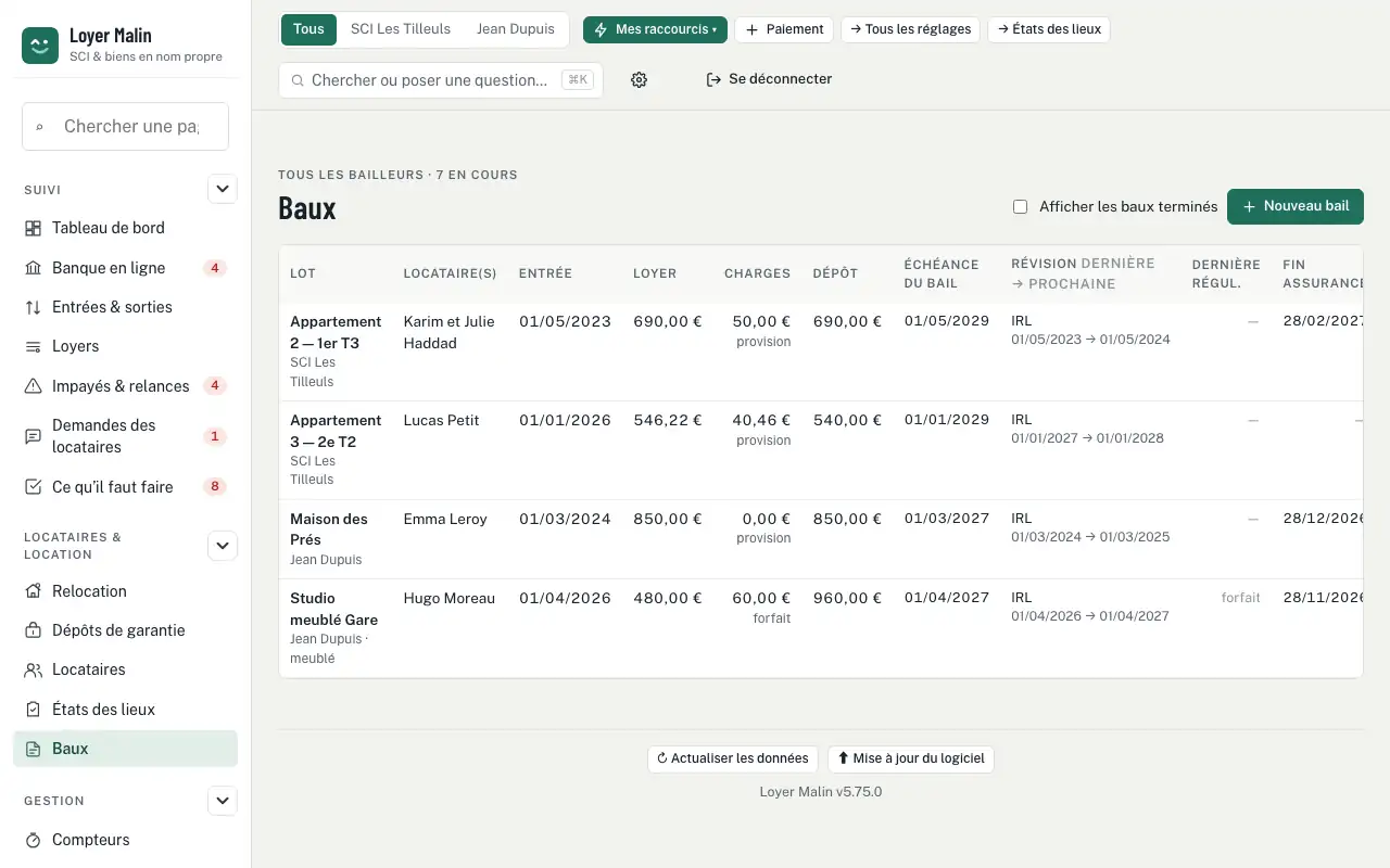 Baux — Révision du loyer avec l’IRL : calcul et courrier automatiques