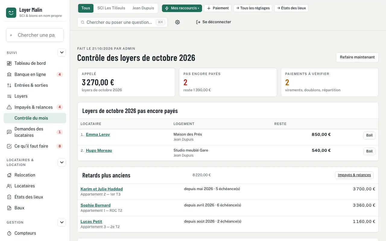 Contrôle du mois — Banque connectée : les loyers rapprochés automatiquement