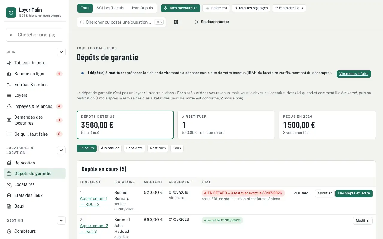 Dépôts de garantie — État des lieux sur téléphone, signé sur place ou à distance