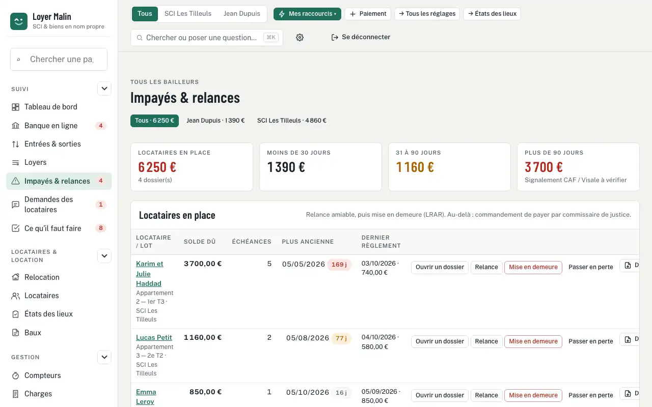 Impayés & relances — Loyer impayé : relances automatiques et marche à suivre