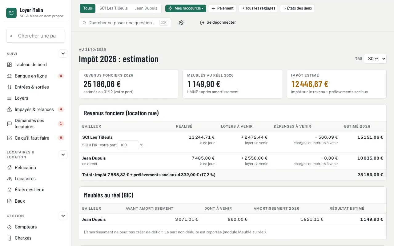 Impôt de l’année en cours — Déclarations 2044 et 2072 préparées depuis vos loyers