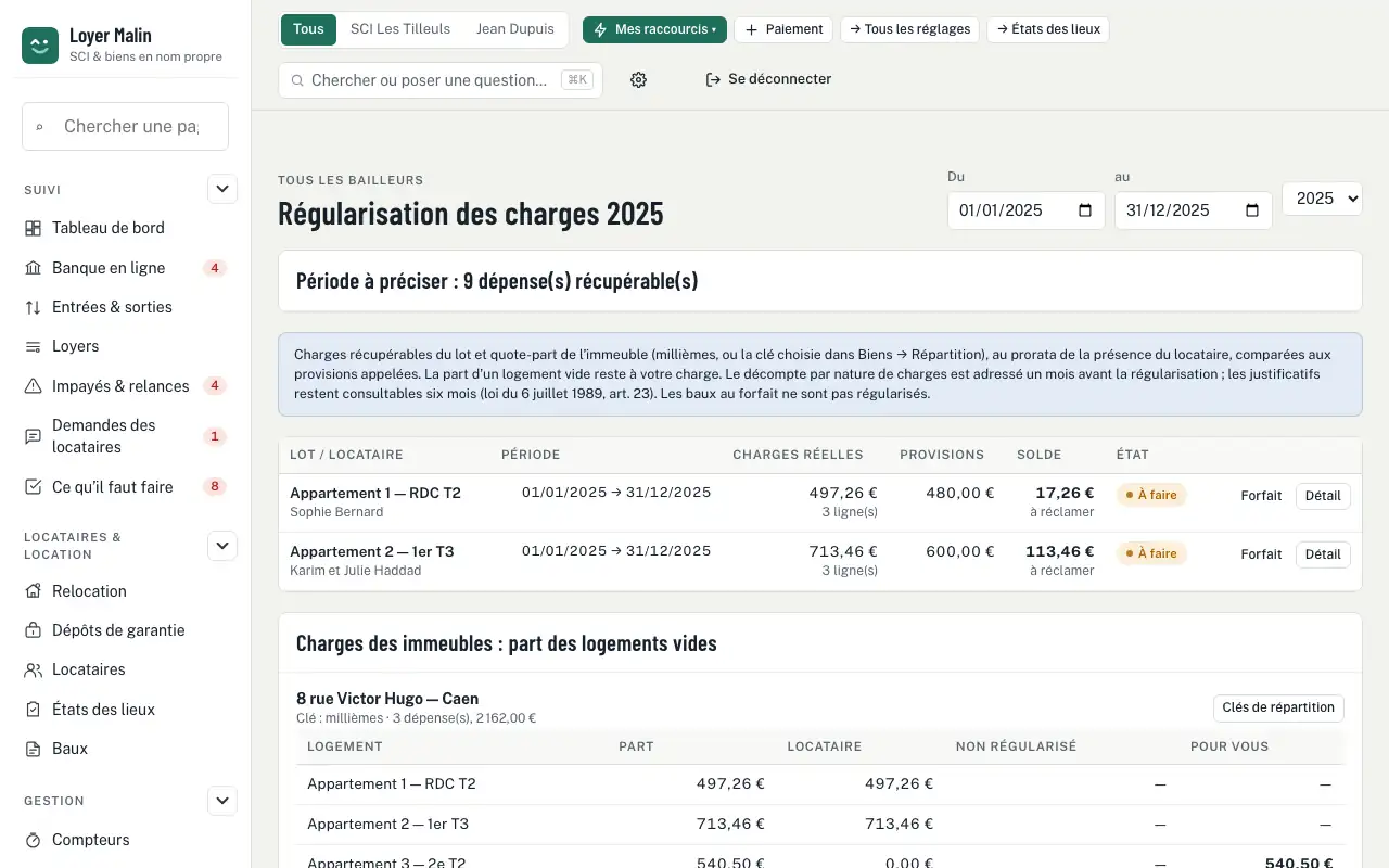 Régularisations — Régularisation des charges locatives : décompte automatique