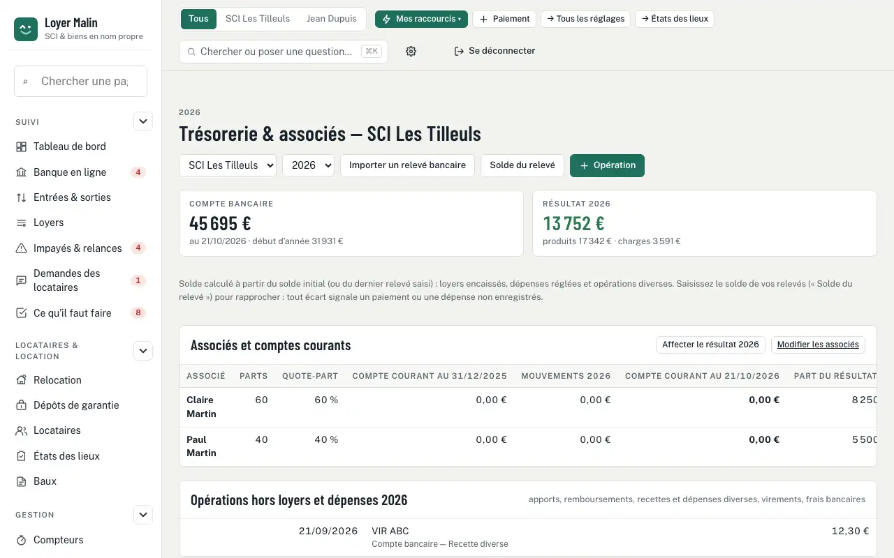 Trésorerie & associés — Gestion d’une SCI familiale : associés, comptes et AG